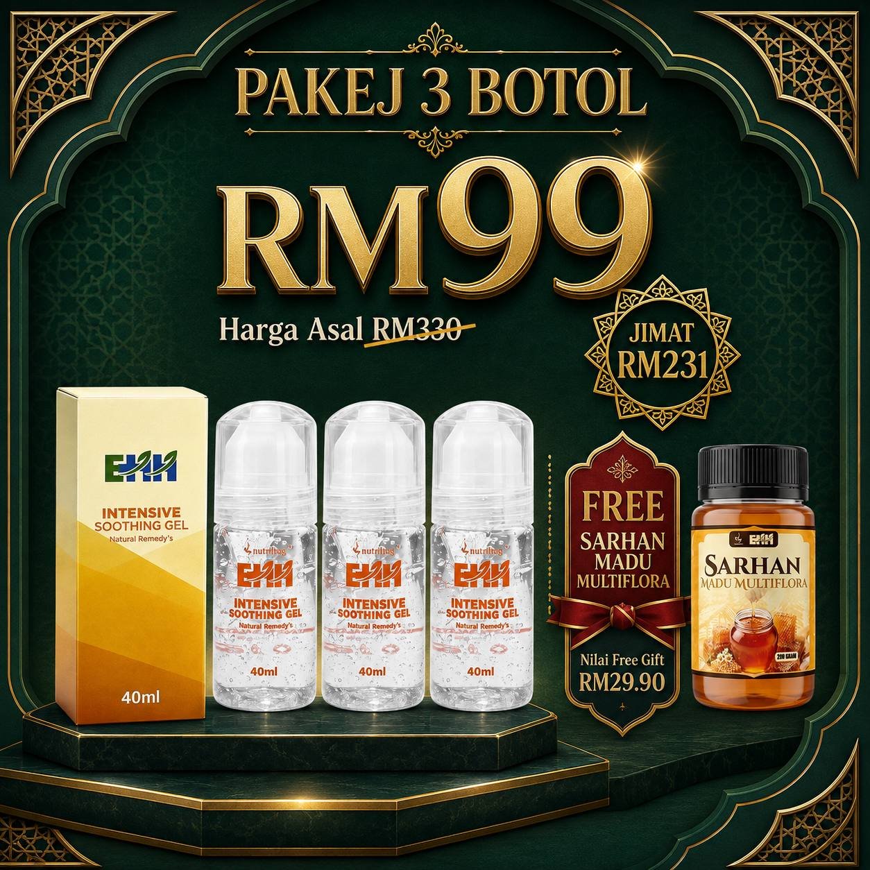 Gel EarthHerbs - Combo Set (3 Botol FREE Madu Multiflora)