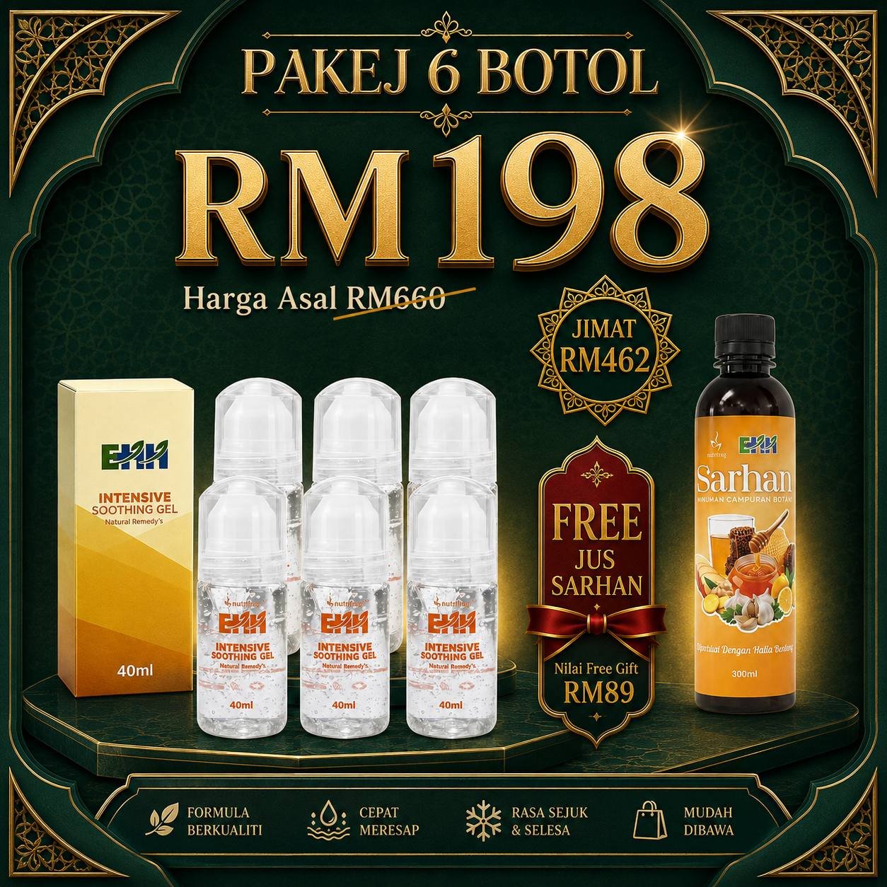 Gel EarthHerbs - Set Super Jimat (6 Botol FREE Jus Sarhan)
